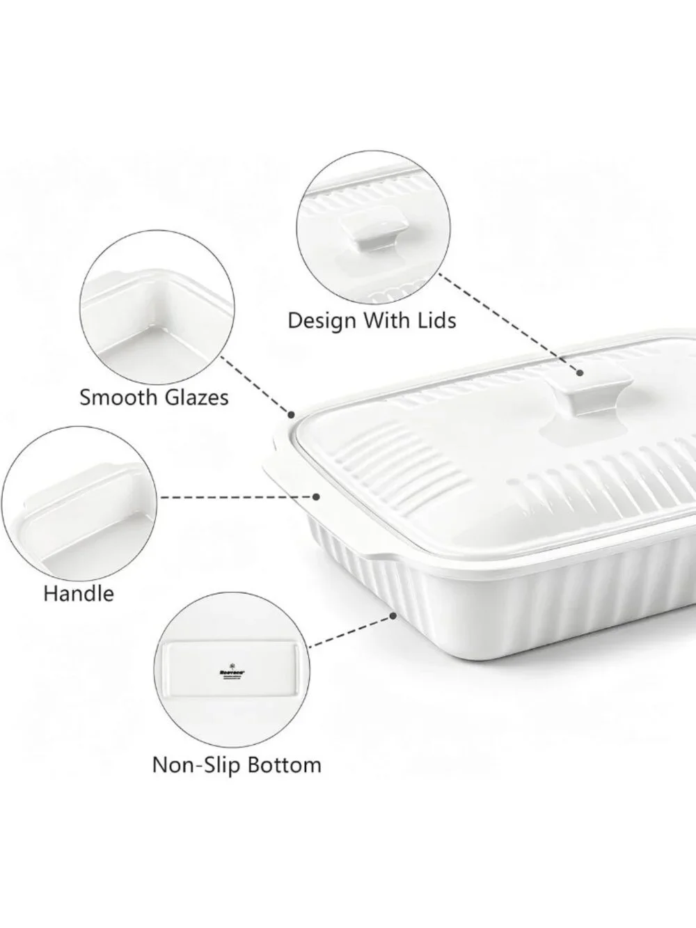 Large 5.5 Quart Ceramic Baking Dish with Lid - Versatile Lasagna & Casserole Pan